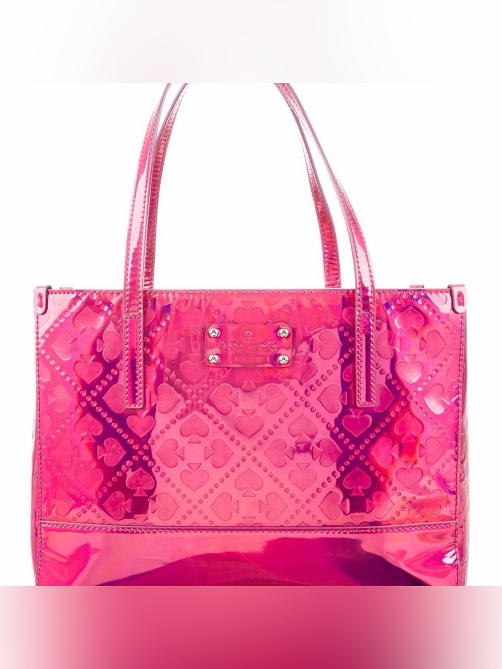 kate spade Hot Pink Patent Tote with Embossed Heart-and-Spade Motif